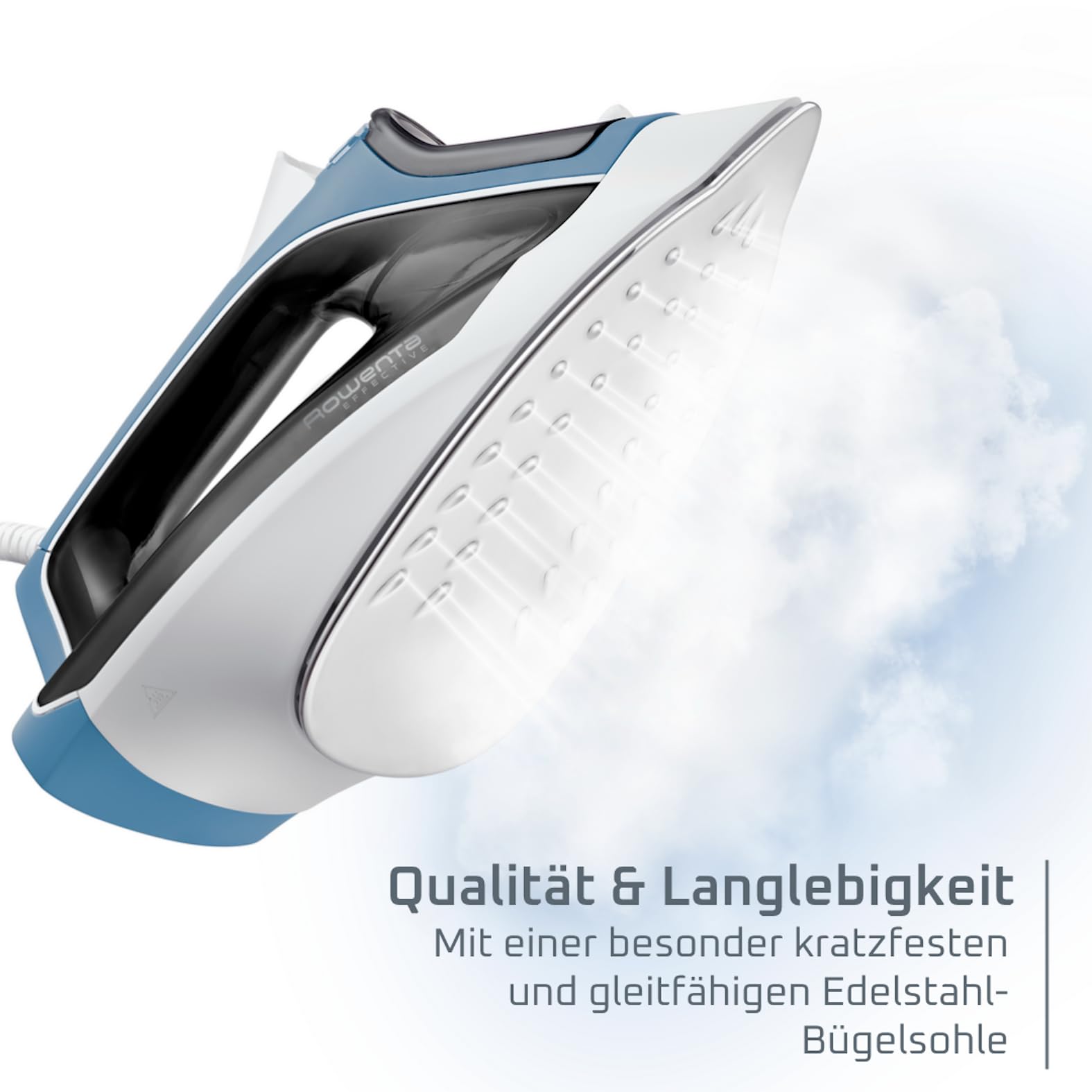 Rowenta Effective 2 Dampfbügeleisen, 2200 W, 30 g/min kontinuierliche Dampfabgabe, extrastarker Dampfstoß, 250 ml-Wassertank, INOX-Bügelsohle, Anti-Kalk-System, Blau/Grau, DX1531D1