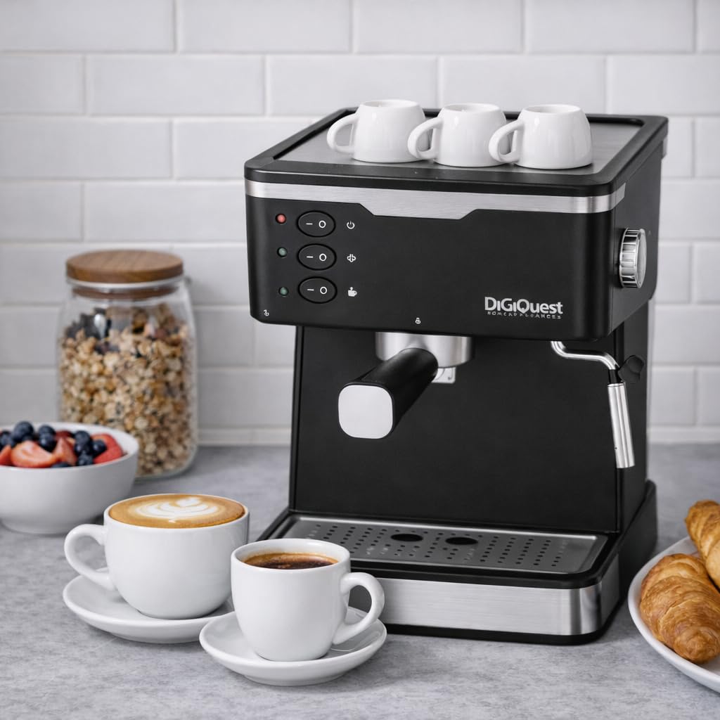 DIGIQUEST Pocia Coffy Macchina da Caffè Espresso | 20 Bar | Compatibile con Caffè in Polvere e Cialde | Funzione Cappuccino, Vapore e Acqua Calda