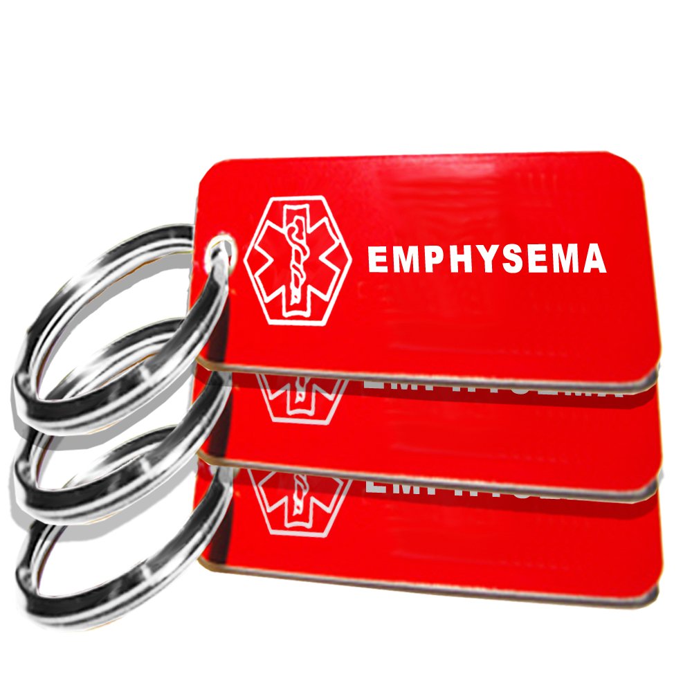 My Identity Doctor3 Pre-Engraved Emphysema Plastic Medical Alert ID Keychains, Small 2.25 x .79 Inch