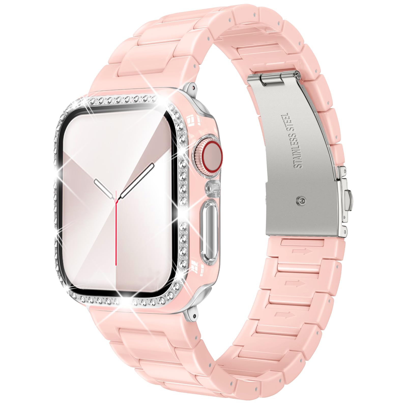 DABAOZA Resin Band Compatible with Apple Watch 49/46/45/44/42mm,41/40/38mm for Women, Fashion Strap Lightweight Bracelet Wristband with Glitter Bling Cover for iWatch SE Series 10 9 8 7 6 5 4 3 2 1