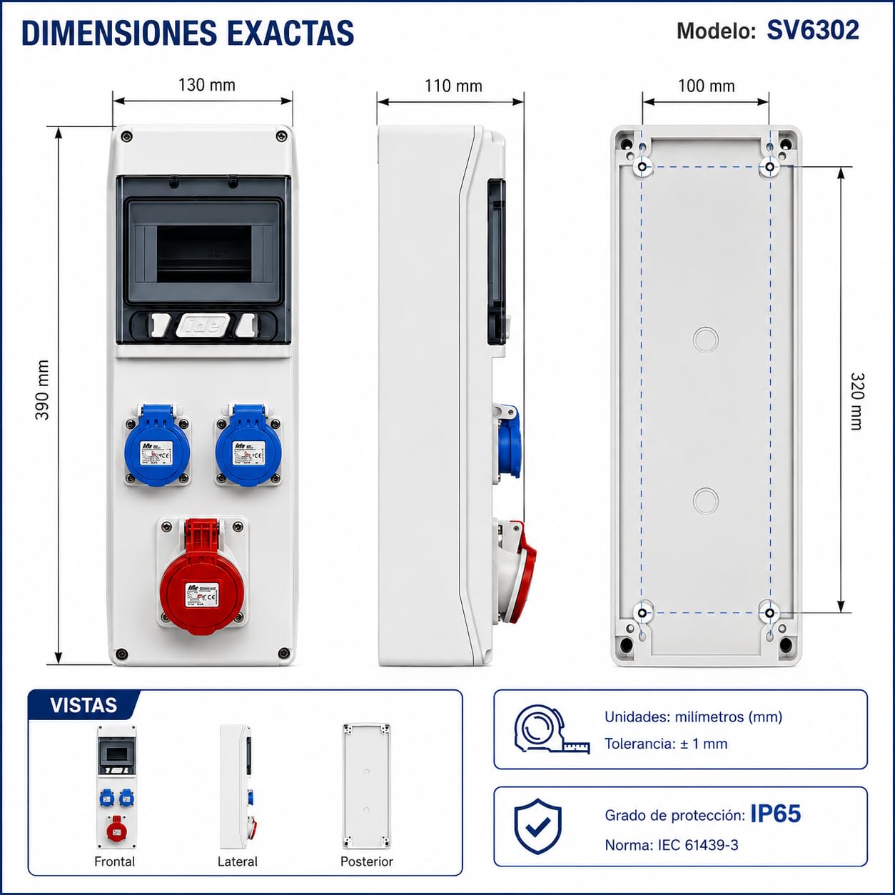 CABLEPELADO Caja distribucion electrica superficie IP65 con 3 bases Blanco