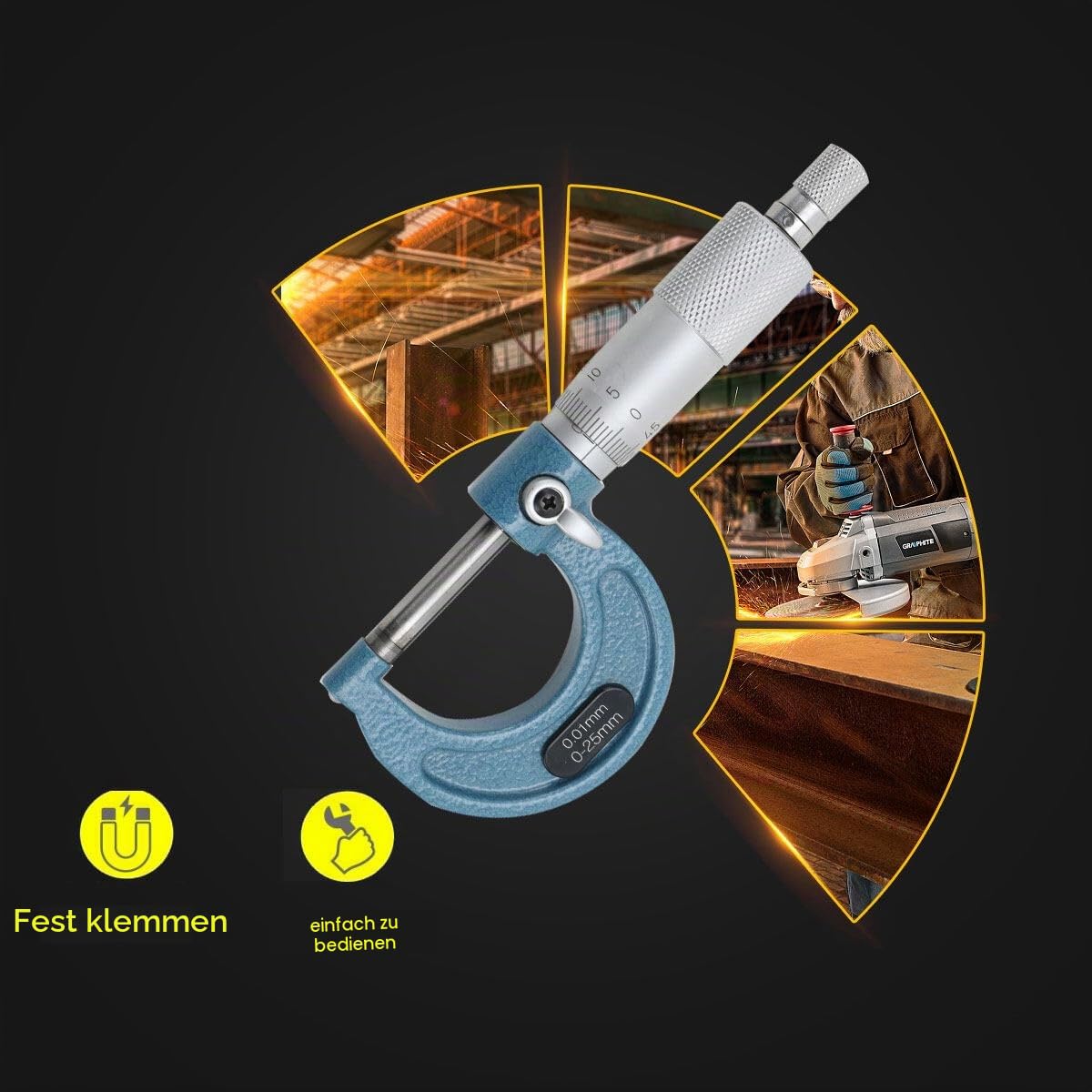 Mikrometer Set 4 Stück Micrometer Bügelmeßschrauben Set Messbereich 0-25 mm, 25-50 mm, 50-75 mm, 75-100 mm Mikrometerschraube Mikrometer Satz Außendurchmesser Bügelmessschraube
