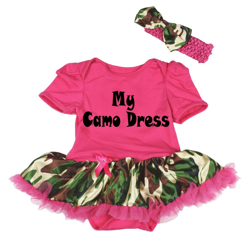 Petitebelle Hot Pink My Camo Dress Bodysuit Camouflage Tutu Baby Dress Nb-18M (0-3 Months)