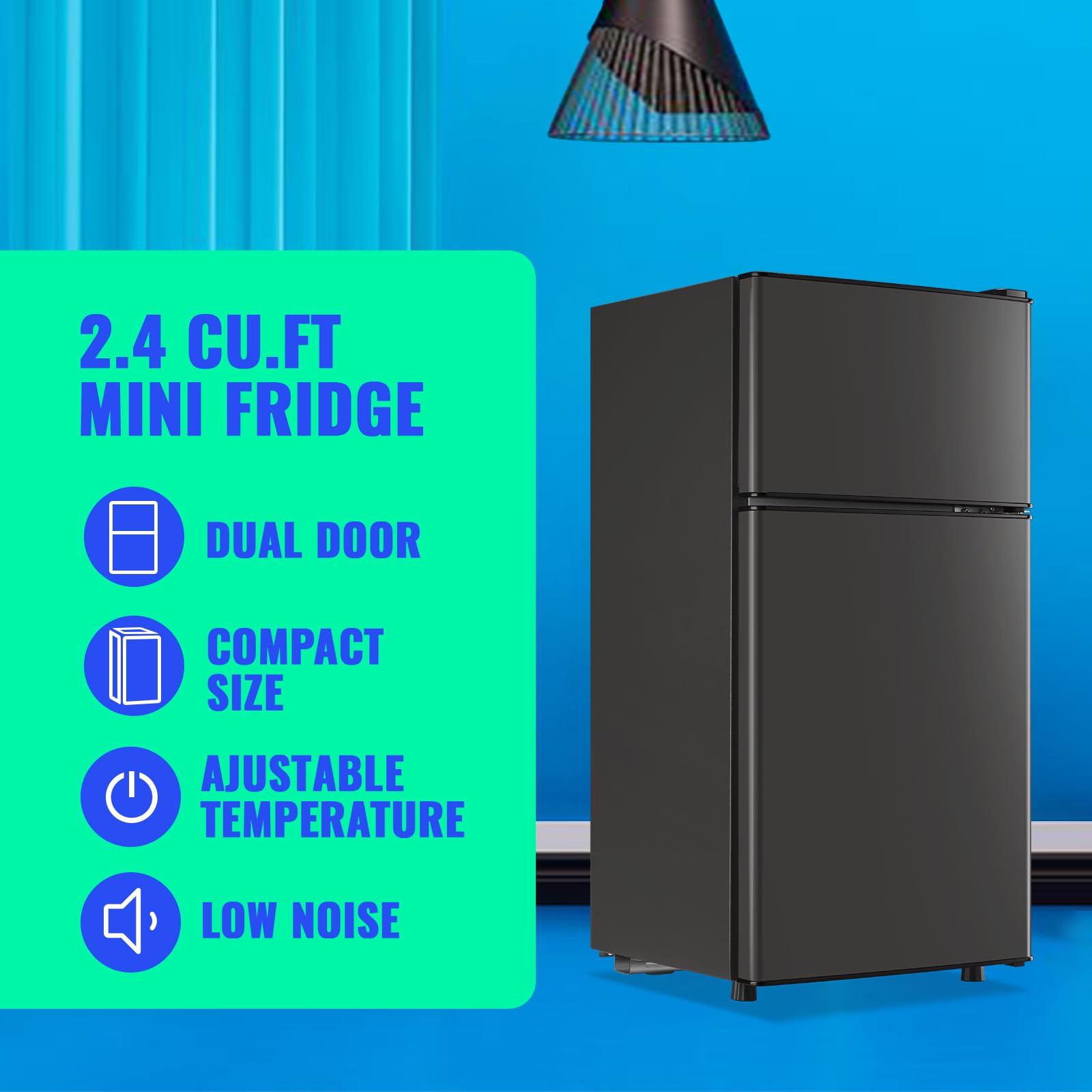 Tacool 2.4 Cu.Ft Fridge Dual Door Refrigerator With Freezer Dorm Fridge For Personal Senven Temp Gear Suit For Apartment, Bedroom, RV Dark Gray on Fridge.com - View 2
