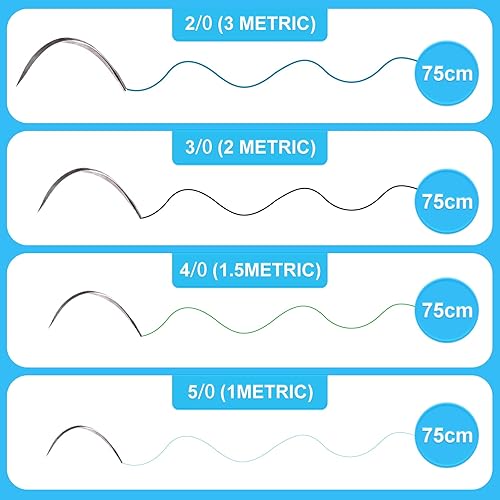 Miniatura 4 de 16 paquetes de hilo de suturas con aguja, suturas mixtas, hilos de entrenamiento (no absorbibles nylon, poliéster, polipropileno, seda, 4