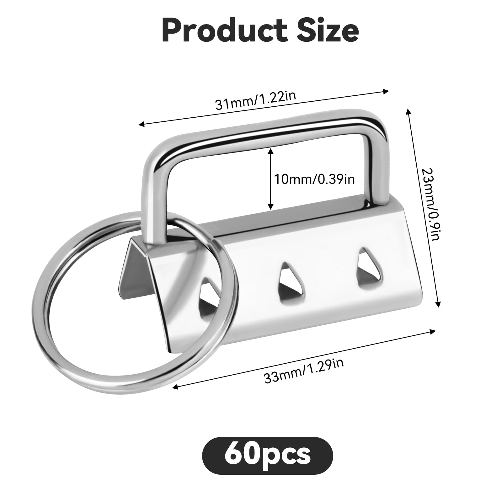 60 stuks lege sleutelhangers, 25 mm, sleutelhanger, hardware, klemsluiting, hanger, armband, hardware met sleutelring voor doe-het-zelf handwerk, sleutelkoord, stof (zilver