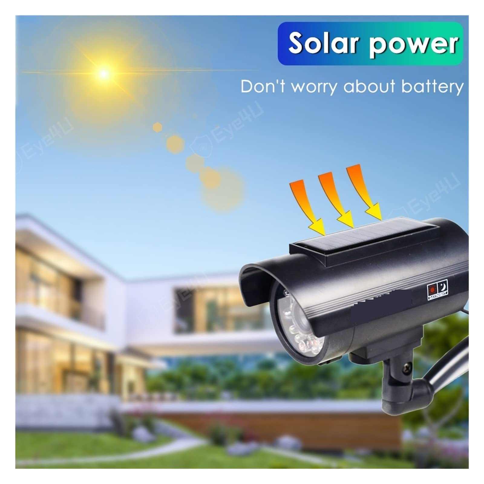 Caméra de sécurité Solaire extérieure Fausse caméra Solaire extérieure CCTV Surveillance Simulation caméra factice Protection de sécurité à Domicile Balle avec lumière LED Clignotante (Argent