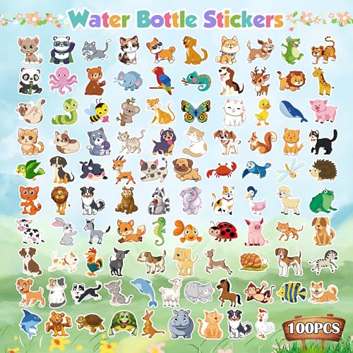 100 PCS Water Bottle Stickers for Kids,Cute Animal Aesthetic Sticker Pack - Vinyl Kawaii Stickers for Girls Boy Classroom Prizes,Party Favors for Scrapbook, Laptops, Journal - image 2