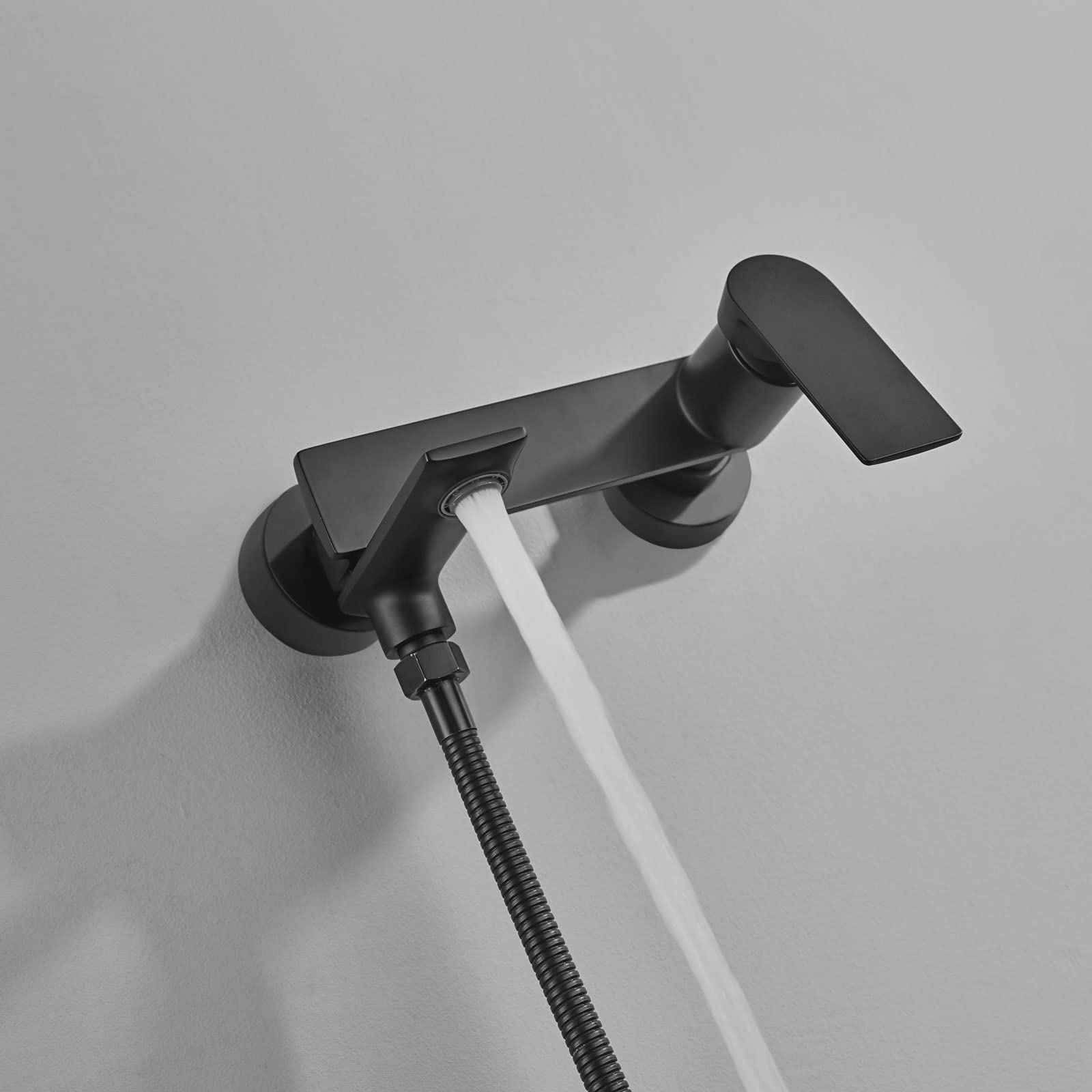 PHASAT Grifo de Bañera Negro Montaje en Pared Grifo de Ducha Monomando con Ducha de Mano de 3 Funciones BB03