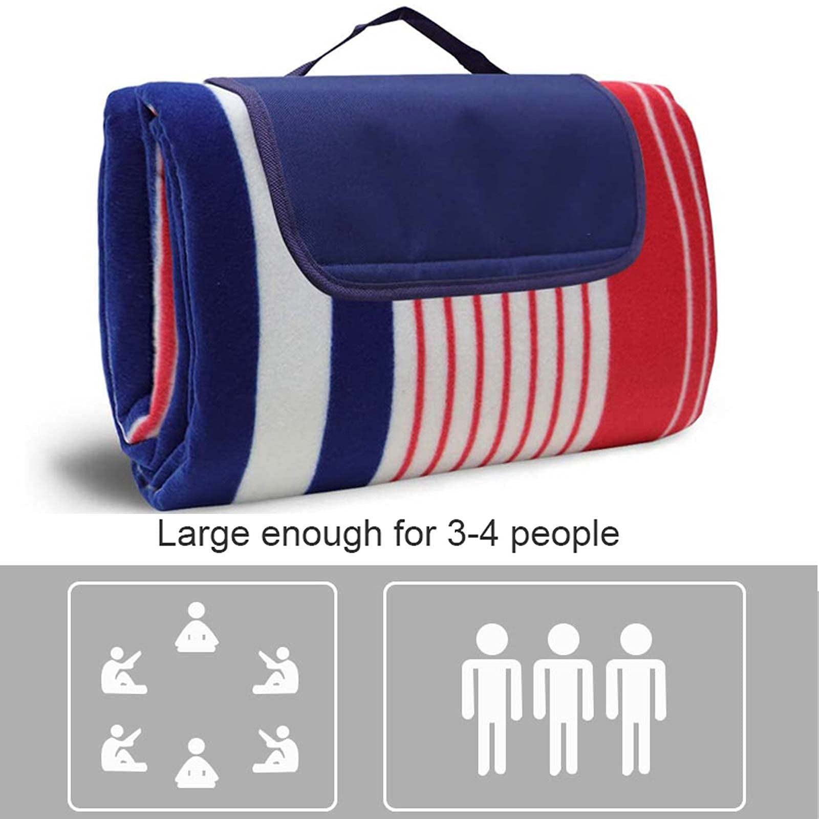 Couverture de Pique-Nique, Tapis de Plage Imperméable, Gand Tapis Pique Niques pour Extérieur Camping Parc (Color : Red Blue Stripe, Size : 200x200cm)
