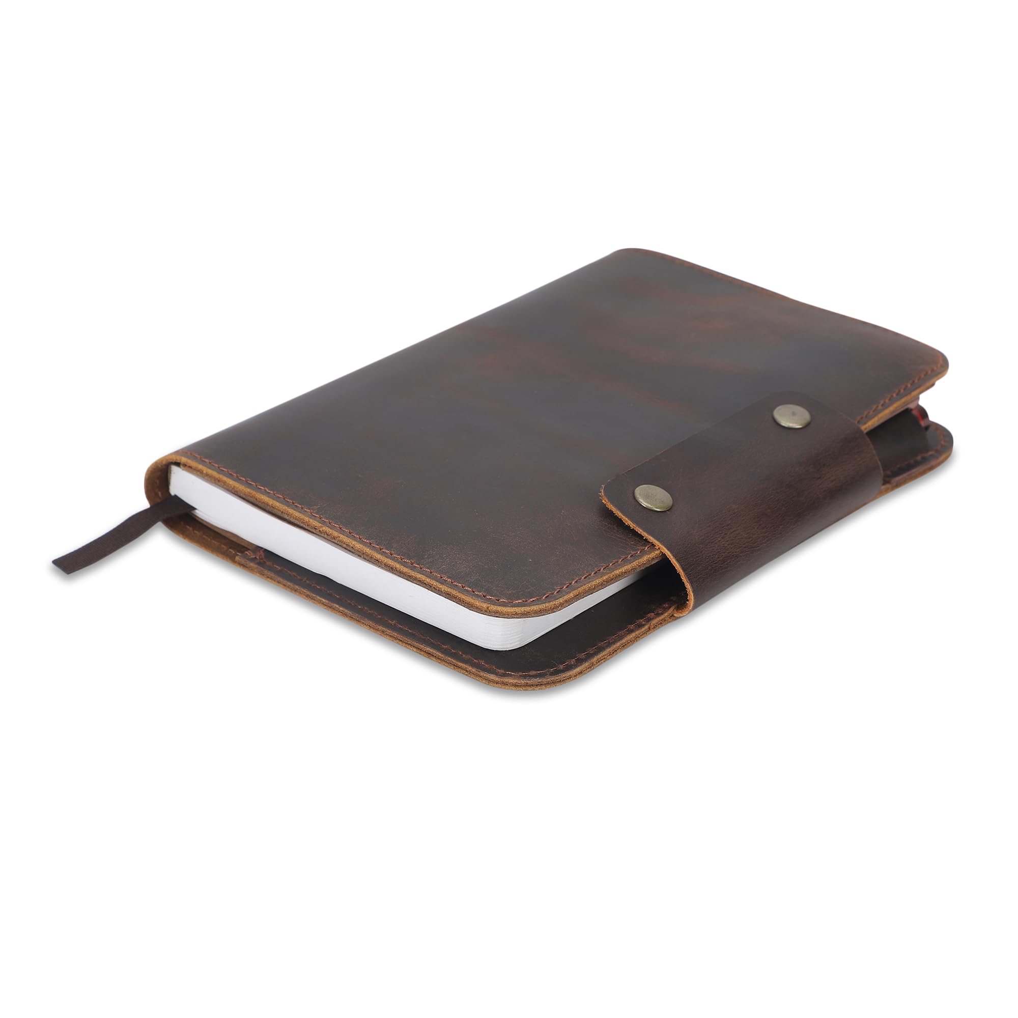 Couverture de carnet rechargeable en cuir rustique A5 faite à la main avec boucle pour stylo, 5 emplacements pour cartes, espace pour bloc-notes avec organiseur de 160 pages pour écrire des