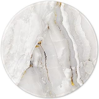 ITNRSIIET Mouse Pad with Stitched Edge, Mouse Mat Premium-Textured Waterproof Non-Slip Rubber Base Round Mousepad for Laptop Computer PC Office Cute Design Desk Accessories,White Textured Marble