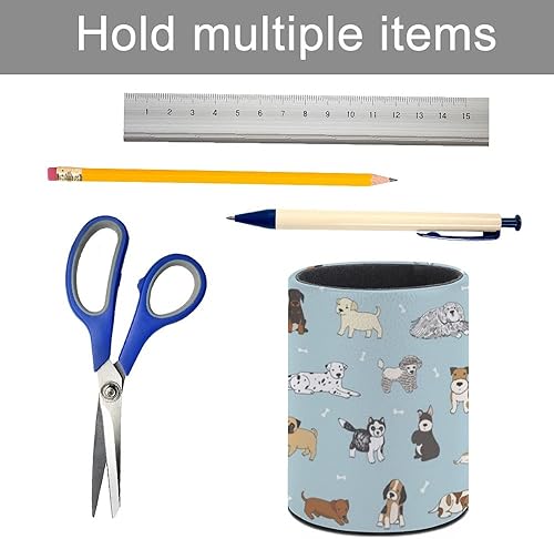 Miniatura 4 de XUWU Lindo cachorro perro lápiz titular organizador lindo lápiz taza escritorio decoración maquillaje cepillo soporte PU multifuncional oficina