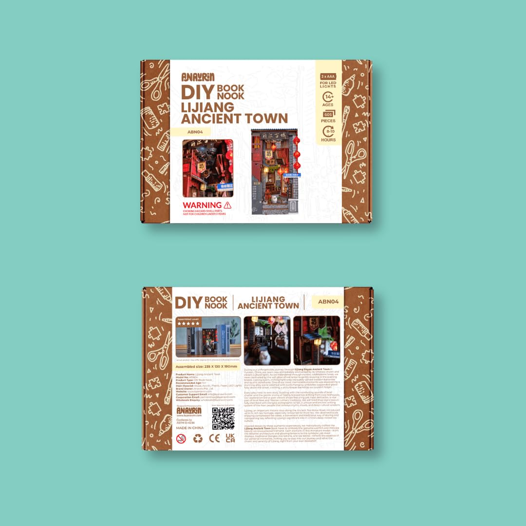 Anavrin Lijiang - Kit per angolo libro in legno 3D fai da te, per adulti, adolescenti e amanti dei libri, decorazione per libreria, regalo creativo per familiari, amici e anziani