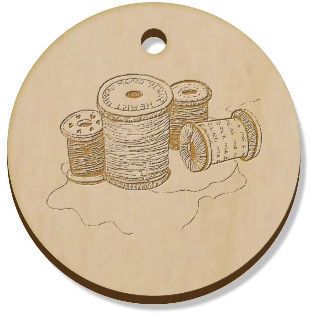 11 x 34mm 'Cotton Reels & Thread' Wooden Pendants/Charms (PN00021756)
