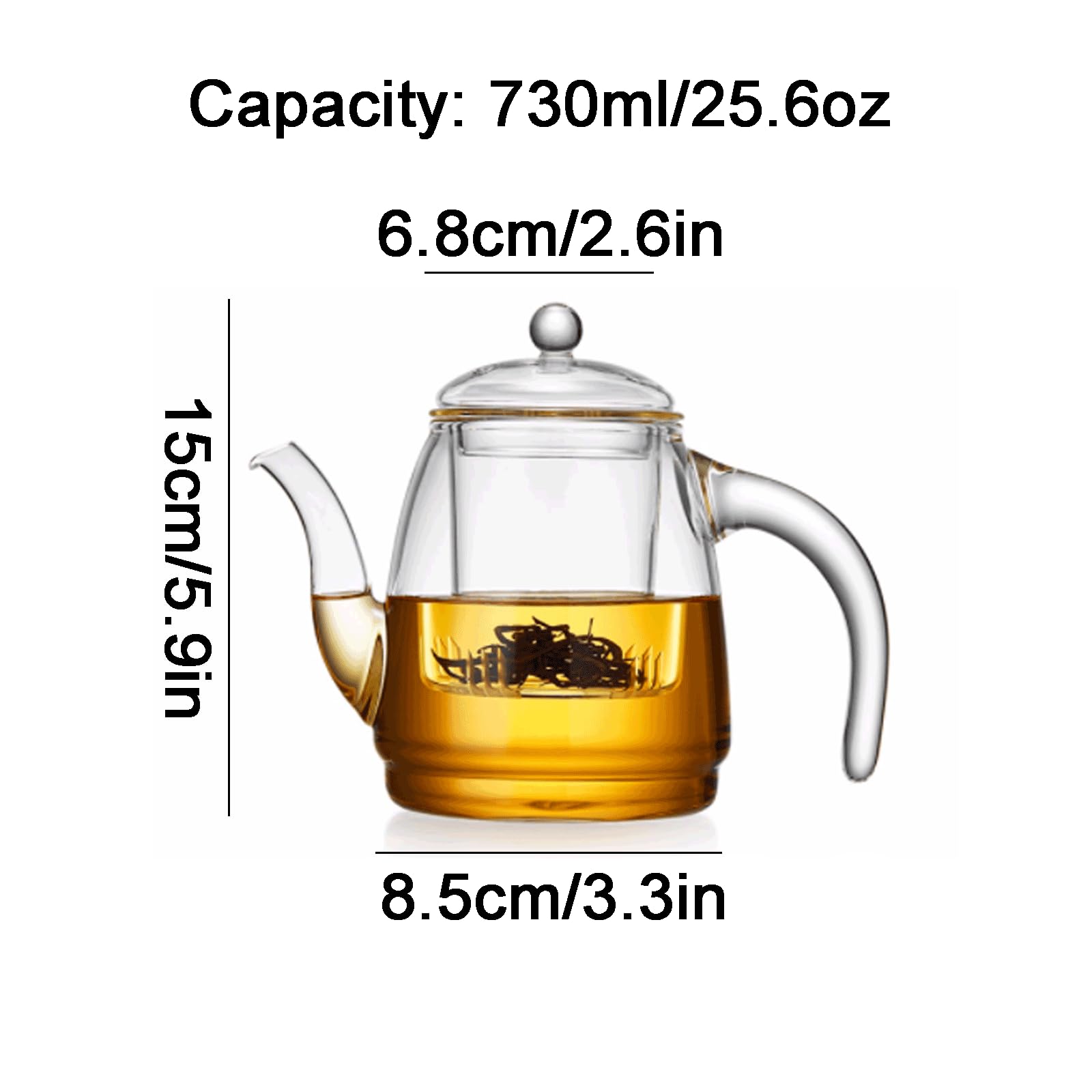 Taza de té de Vidrio Transparente de sobremesa con infusor y Tapa, Gran Capacidad, 25,6 oz/730 ml (con Cuatro Tazas)