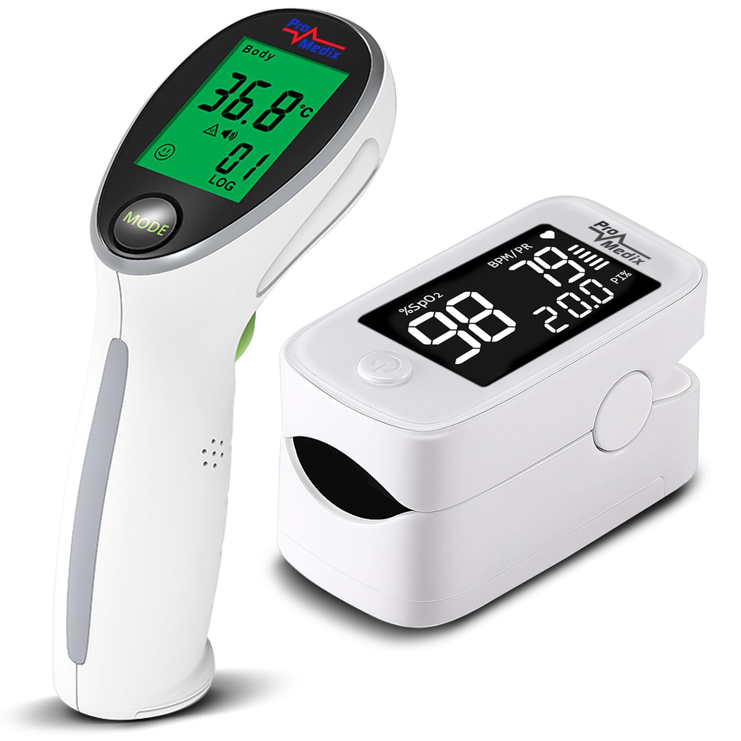 Pulsoximeter Fingerpulsoximeter mit 1.5” HD LED Display | Präzise Messung der Sauerstoffsättigung (SpO2) und Herzfrequenz (Pulsoximeter + Infrarot-Thermometer)