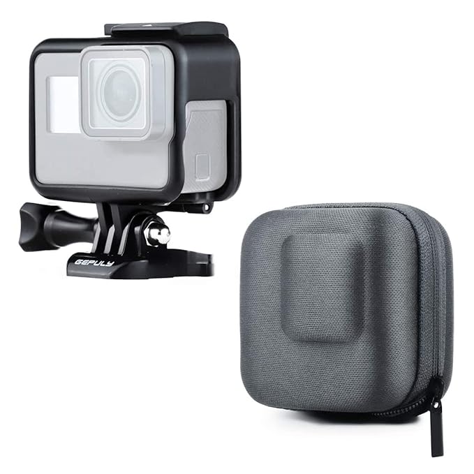 GEPULY Frame Mount Case Housing Shell + Portable Mini Camera Bag Travel Protective Carrying Case Compatible with GoPro Hero 5/6/7 Black White Silver Hero(2018) Camera