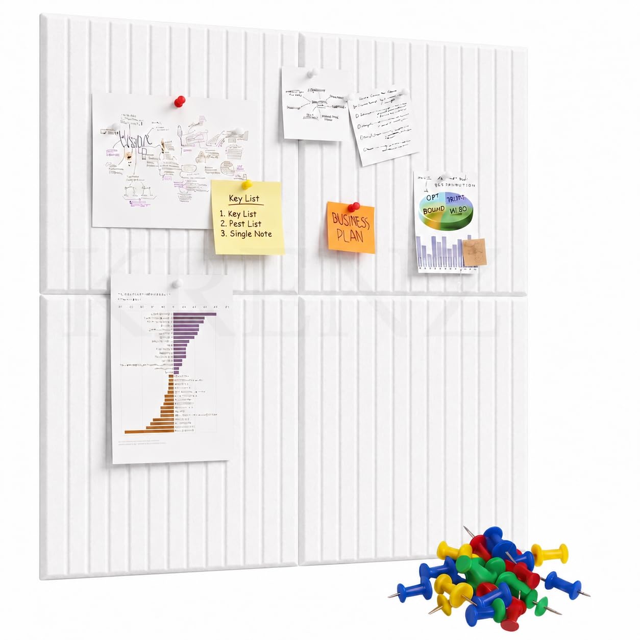KRENZ Self Adhesive Bulletin Notice Board (30 X 30 Cm) with Drawing Pins List Board for Wall Vision Board for Manifestation Wall Boards Message Board for Office School Collage (4, White Line)-image-2