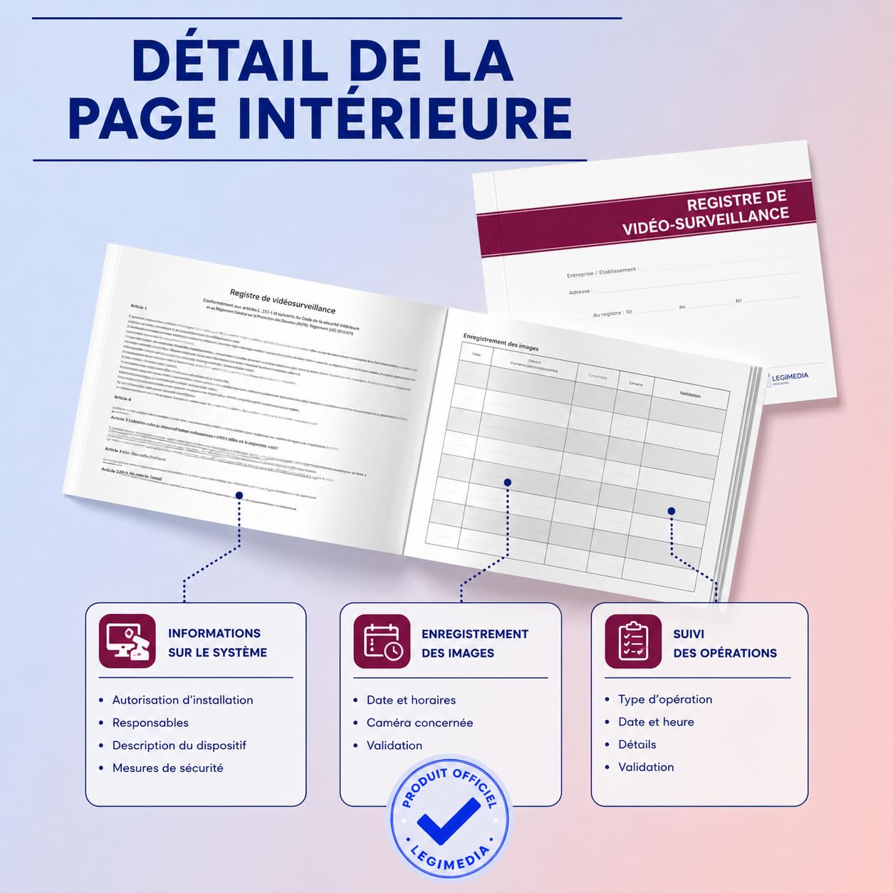 Registre de Vidéo-Surveillance - Obligatoire pour tous les établissements dotés de caméras de vidéo-surveillance - Format A4-64 pages - LEGIMEDIA ÉDITIONS