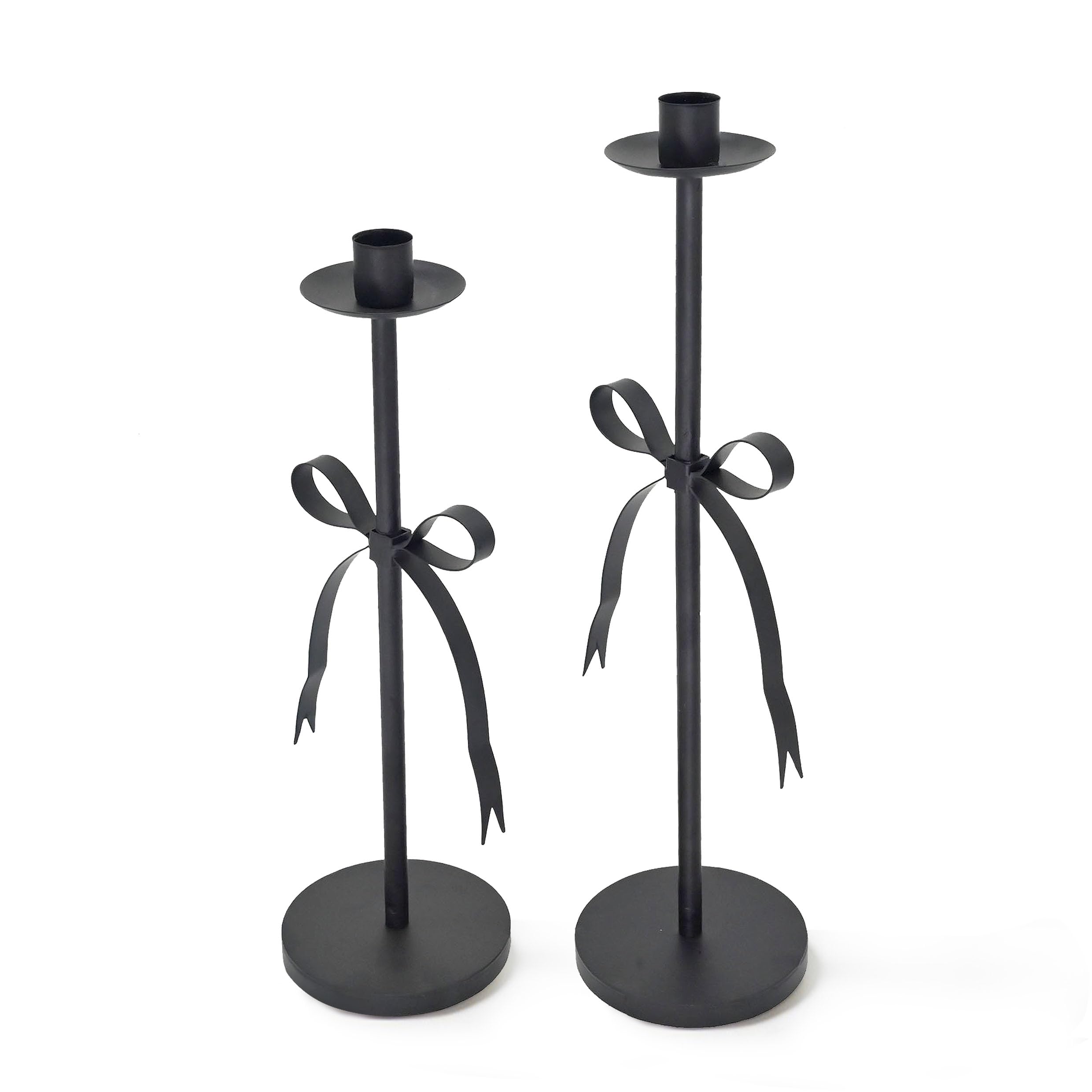Remenna Black Taper Candle Holder Set of 2-Metal Bow Candle Sticks Holder Decor,Modern Tall Candle Holder,Decorative Candlesticks for Fireplace,