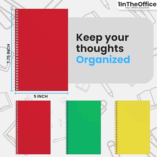 Miniatura 3 de 1InTheOffice Cuaderno de alambre de 1 materia, con rayas universitarias, 80 hojas, cuaderno en espiral de 5 x 7, 7 34 x 5 pulgadas, paquete de 3