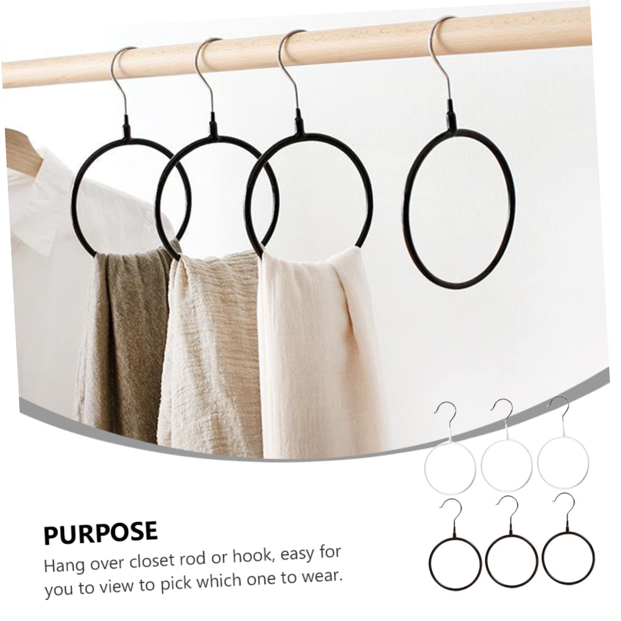 Mobestech 6Pcs Scarf Rack Tie Holder Organizer Clothes Holding Ring Space Saving Magnetic Scarf Hanger for Shawls and Belts