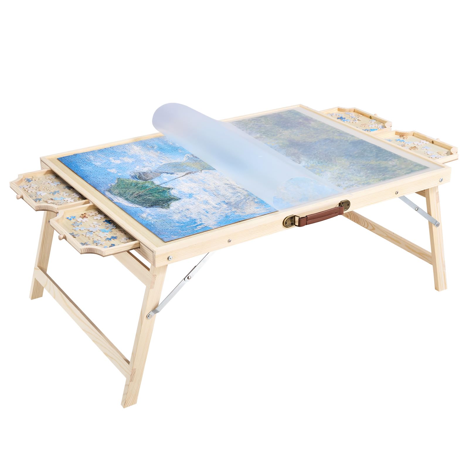 VEVOR Tavolo da Puzzle Pieghevole da 1500 Pezzi con Gambe Pieghevoli, 4 Cassetti e Coperchio, Set da Tavolo per Puzzle Standard in Legno 865 x 635 mm per Adulti, Facile da Riporre