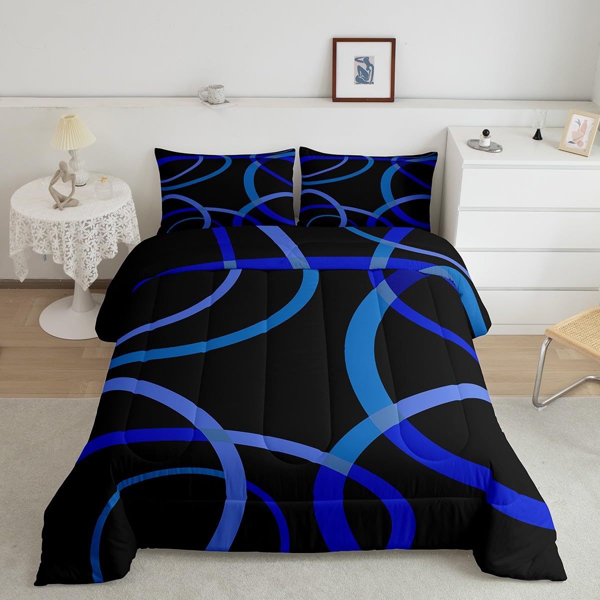 Modern Abstract Comforter Set - Orange Red Geometric Spiral Design Twin Bedding For Boys & Girls