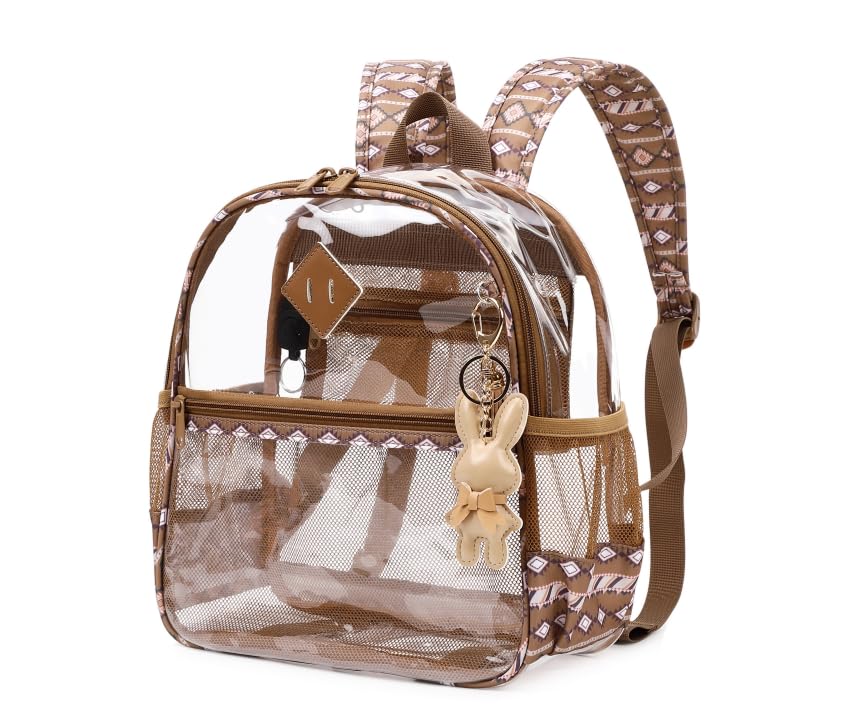 Image of MUSEVOS Clear Backpack for Stadium Events Approved 12x6x12, Thick TPU Mini Clear Bag with Front Pocket for Concert Sport Events Work Travel, Brown Boho
