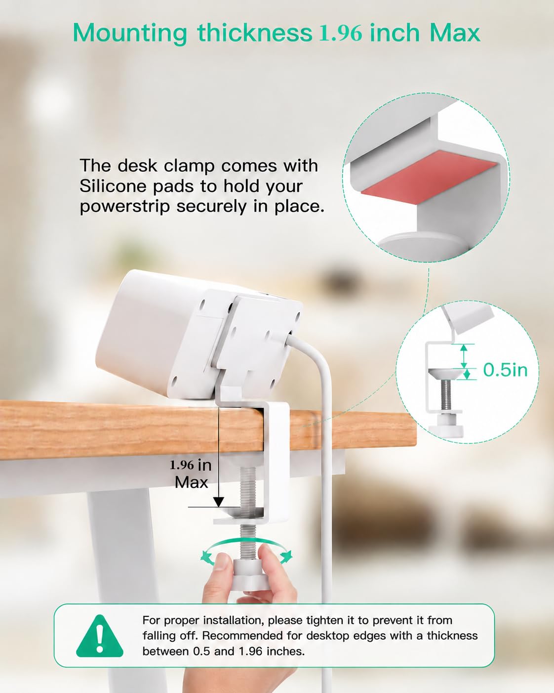 PD30W - Abrazadera de computadora, protector de sobretensiones para montaje en computadora, estación de carga rápida, estante de computadora con 4 tomacorrientes, 4puertos USB (2USB C), cable de