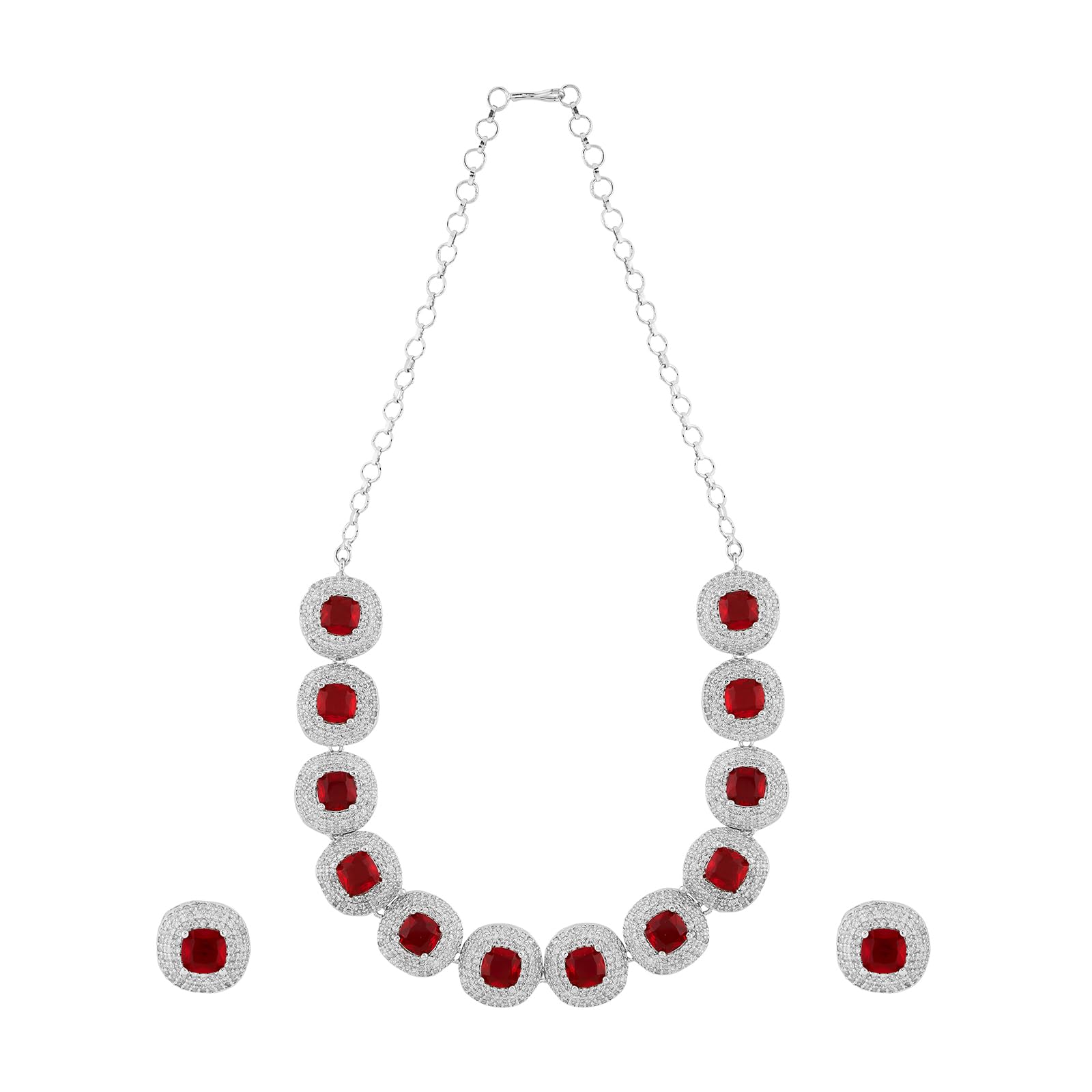 Celeste Silver Red Stone Necklace Set-image-13