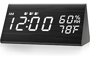 Digital Alarm Clock with Wooden LED Time Display