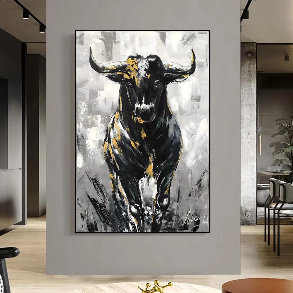 IHHGNB Abstract Bull Painting Printed on Canvas Street Bull Wall Art Animal Posters and Prints for Living Room Wall Decor(70x100cm(28x39in)/No frame)