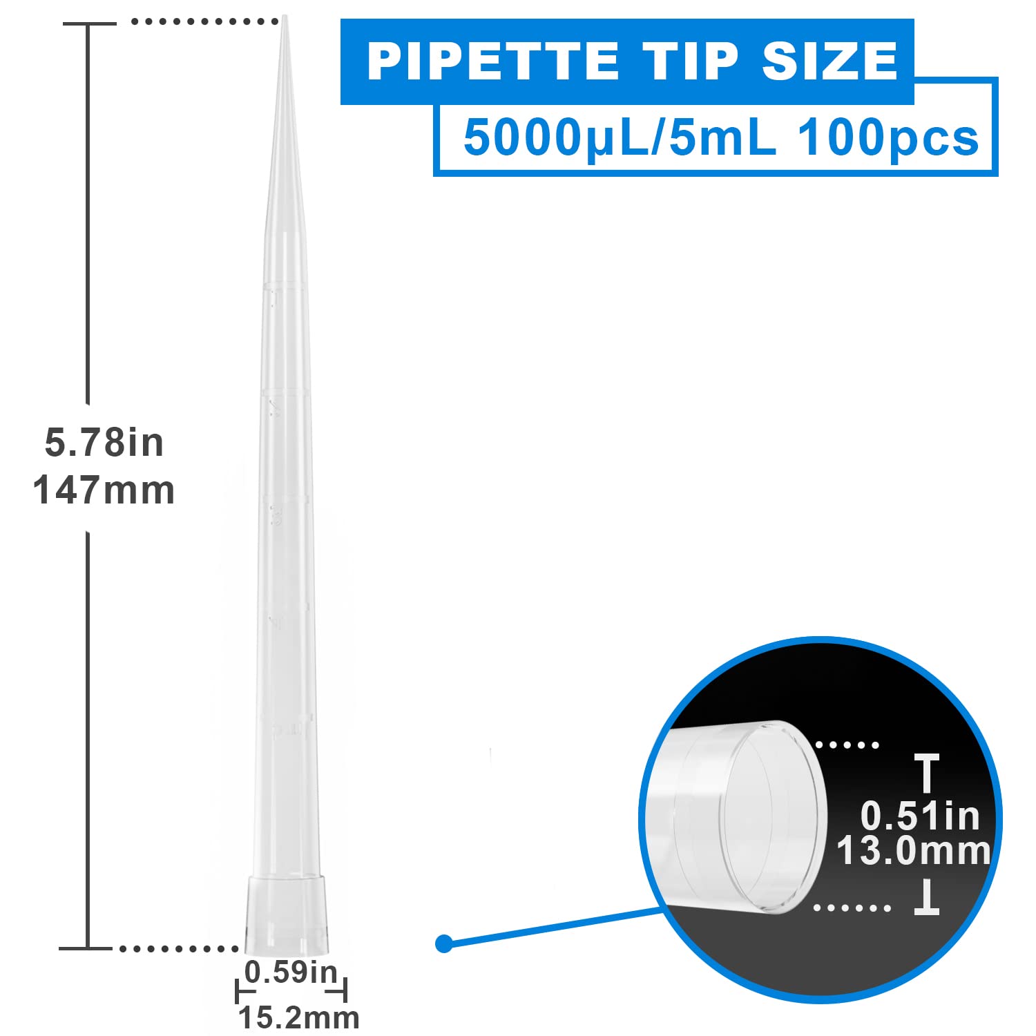ONiLAB Puntas de pipeta 5000ul/5 ml 100 puntas de pipeta de plástico universal de laboratorio de polipropileno (PP), no pirogénico, libre de ADNasa/ARNASA, autoclavable, ampliamente compatible