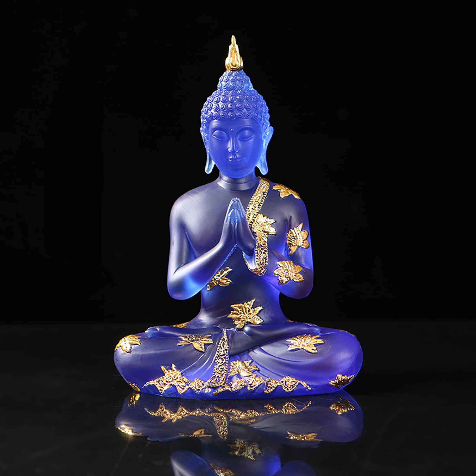 NNYCC Crystal Resin Buddha Statue 23cm Indoor Meditation Decor,Thai Sitting Buddha Figurine Spiritual Gifts for Tabletop Zen,Blue,L