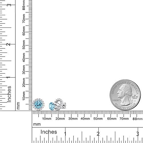 Miniatura 6 de Gem Stone King Pendientes de Plata de 6mm con Piedra de Nacimiento Redonda Desmontable con Brazalete de Halo para Mujer Plata de Ley 925 Joyería