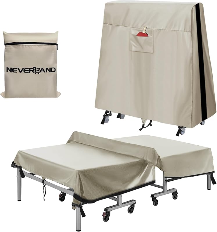 NEVERLAND Ping Pong Table Cover Table Tennis Cover Outdoor Waterproof | Fits Universal 9x5 FT Tables Folding & Flat Tables with Paddles Organize Bag, 600D Oxford Fabric, Beige