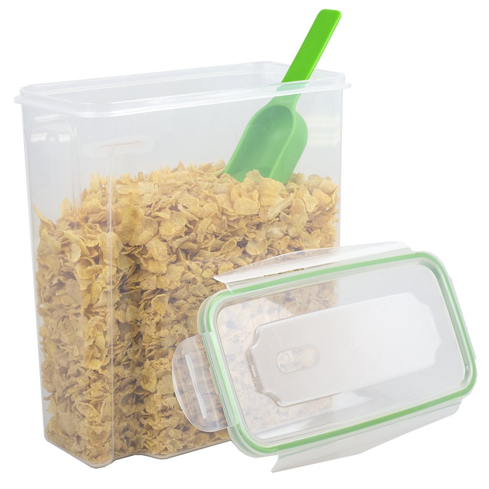 Home Basics 195 oz. Large Airtight 4 Tab Closure Food Storage Cereal Container for Bulk Food Storage with 1/4 Cup Scoop BPA-Free | Dishwasher and