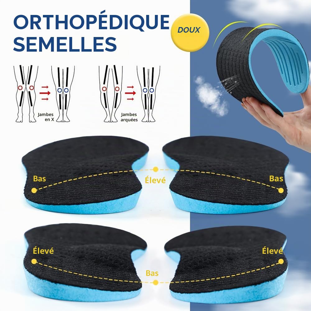 XINIFOOT Semelles de pronation orthopédiques pour hommes et femmes, correcteurs de pieds plats, jambes en O/X et arquées, soulagement de la douleur au talon