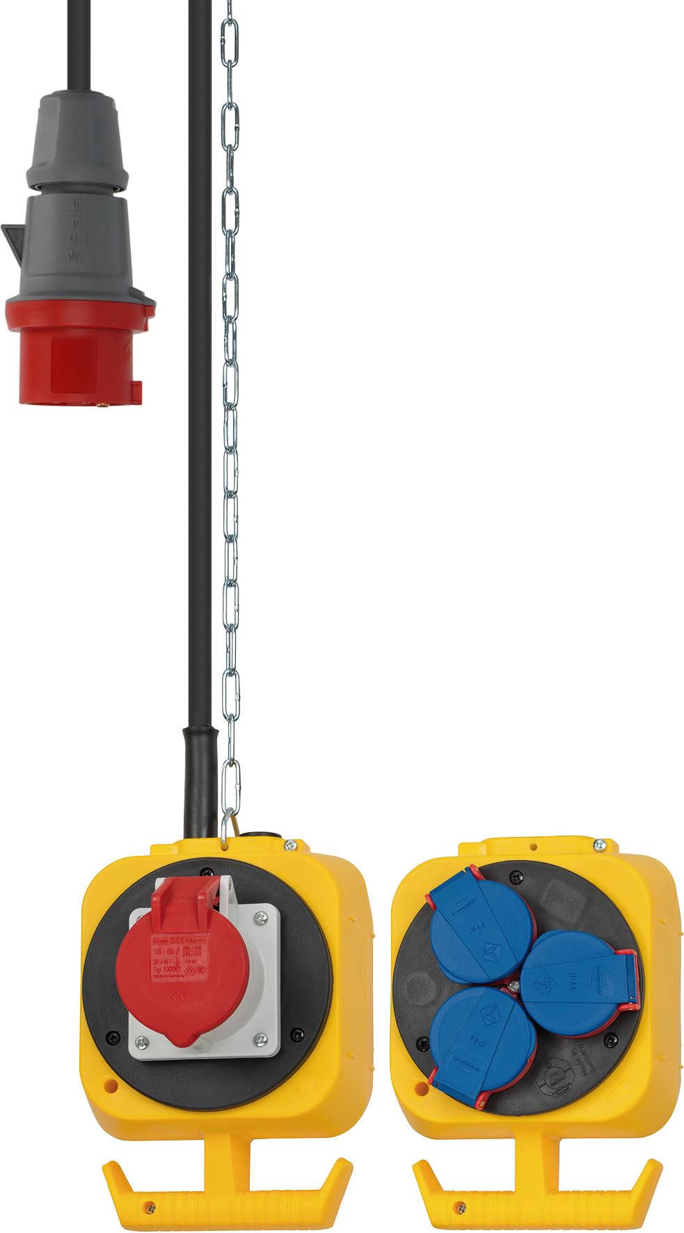 Brennenstuhl CEE Pendel Stromverteiler IP44 mit 5m H07RN-F 5G1,5 Kabel | Hängeverteiler mit 3x Schutzkontakt-Steckdosen, 1x CEE-Steckdose, Made in Germany