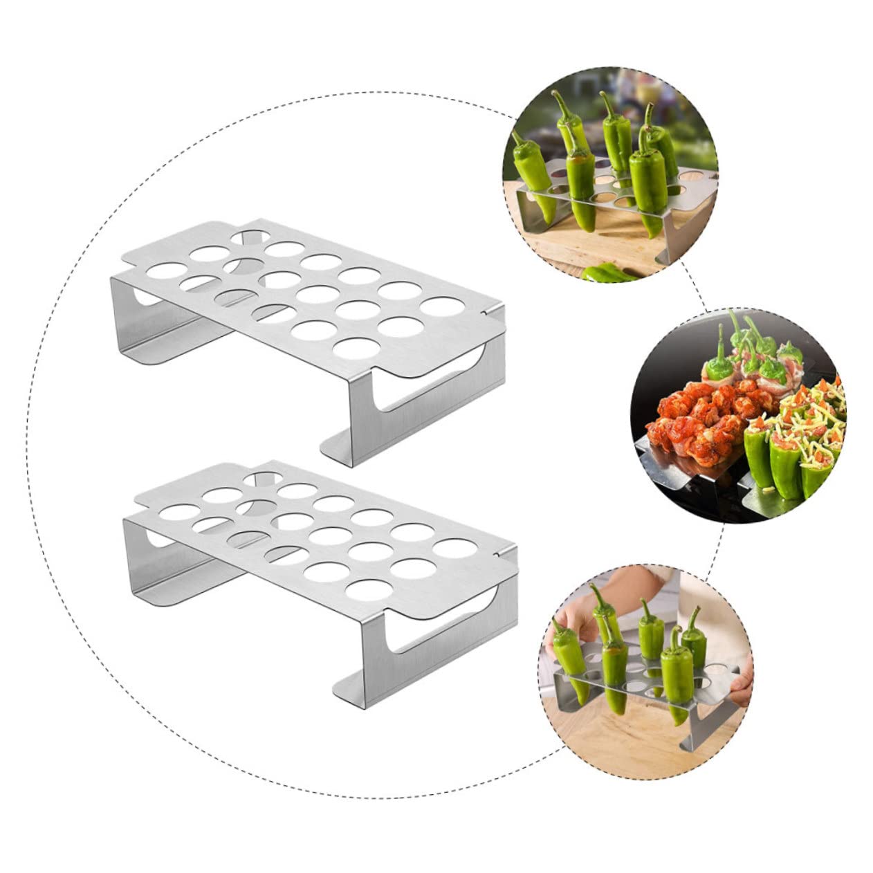 COLLBATH Parrilla Ligera Acero Inoxidable 18 430 Barbacoa de Orificios, 2 Unidades y Estable para Cocinar en Jalapeños Camping