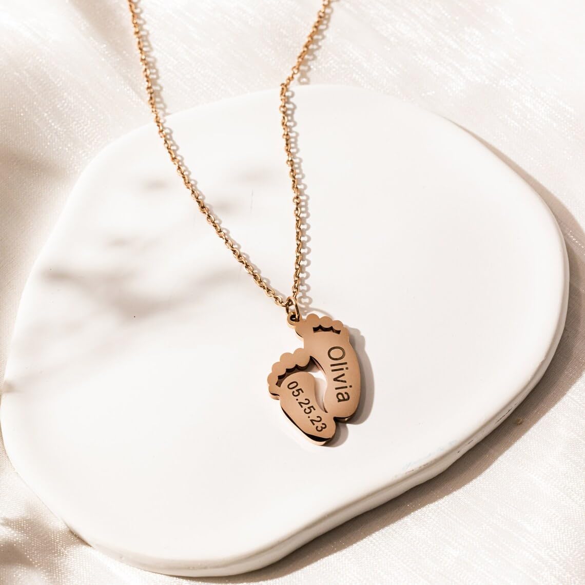 Petite Boutique Personalized Footprint Necklace Pendant Newborn Baby Shower Foot Print Gift Customized Date Letter Pendant for Women mothers day gifts for mom