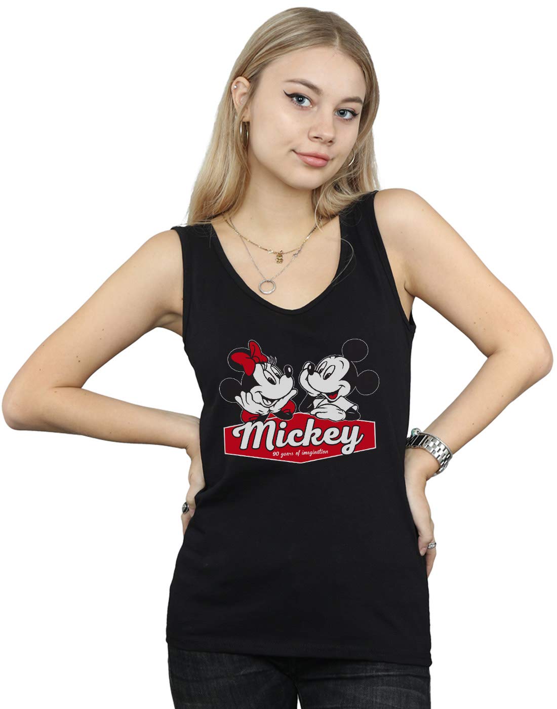 Absolute Cult Women's Black Disney Mickie And Minnie 90 Years Vest Medium