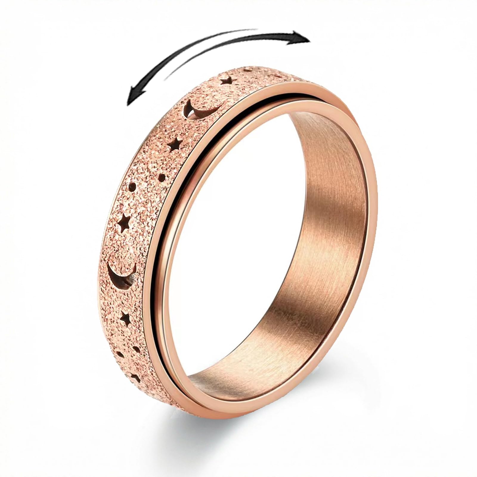 Zhaohyjianm Fidget Ring for Anxiety Relief - Stainless Steel Spinner Ring with Moon & Star, Stress Relief Calm Ring for Women & Men, Smooth Roller Fidget Band Ring (Rose gold, 5) — image 1