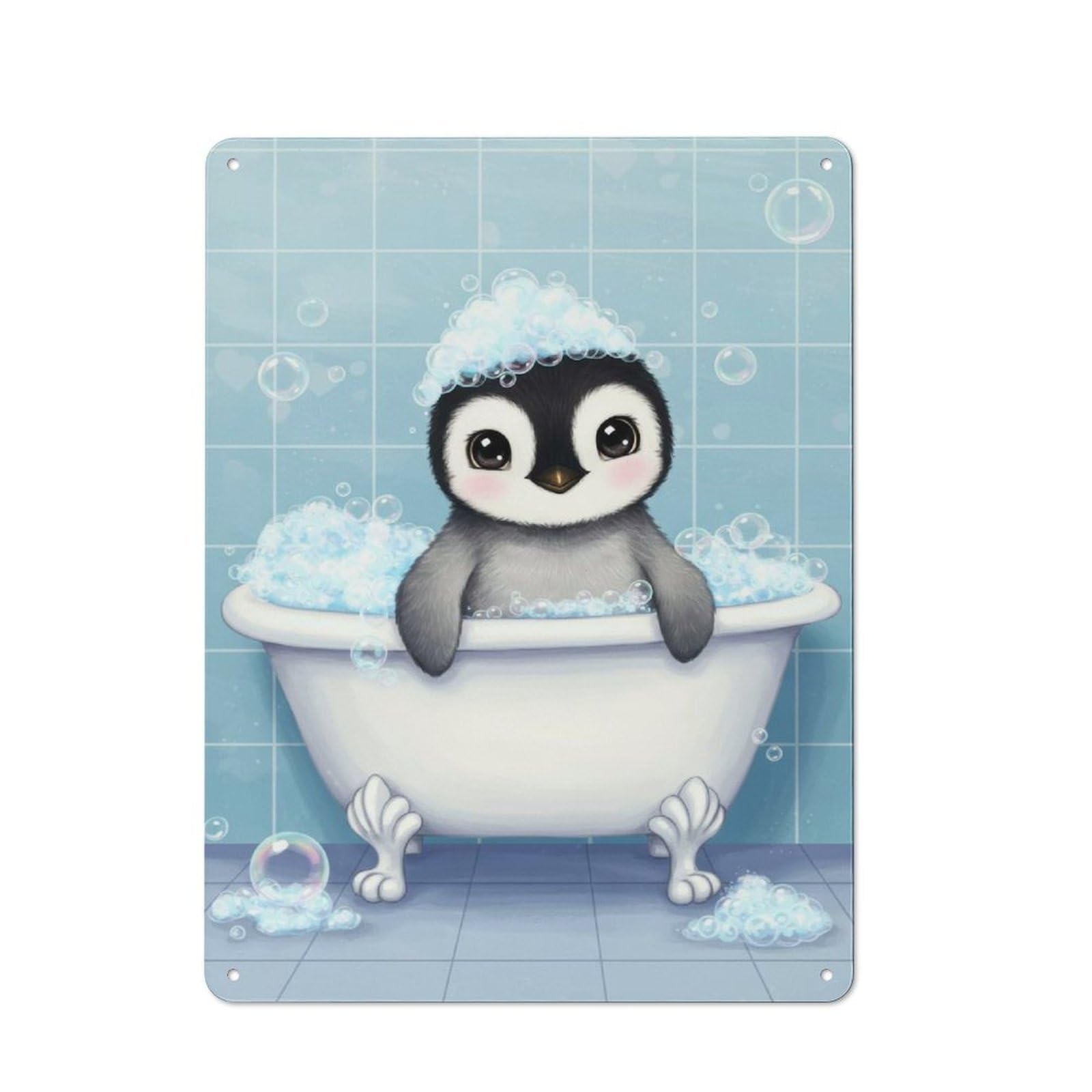 Junmoney Style-24 Vintage Cute Penguin In Bathtub With Bubbles Metal Wall Sign 40X30cm, Shed Wall Plaque For Garage, Workshop, Shed Or Utility Room