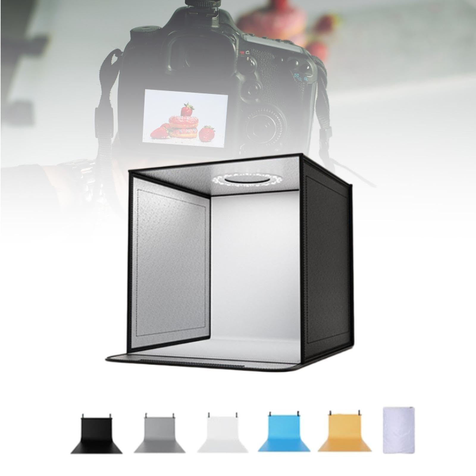 Photo Pliable Photo Tente Éclairage Réglable Portable Cinq Fonds Amovibles Matériau Oxford Nettoyable Adapté Photographie Bijoux Accessoire, Anneau Lumineux à 3 Couleurs, 60cm