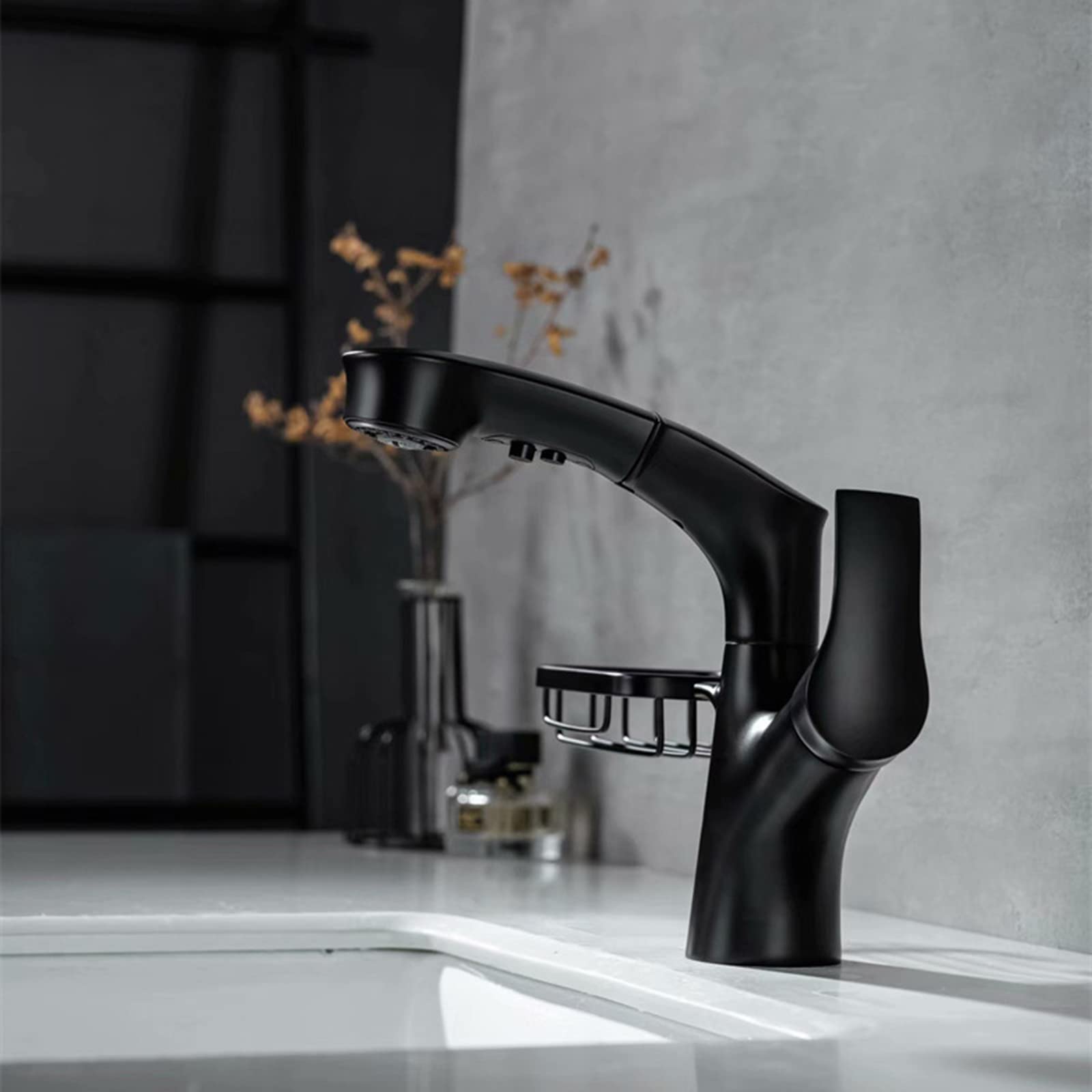 Mitigeur de lavabo avec douche noir extractible pour la cuisine et la salle de bains moderne