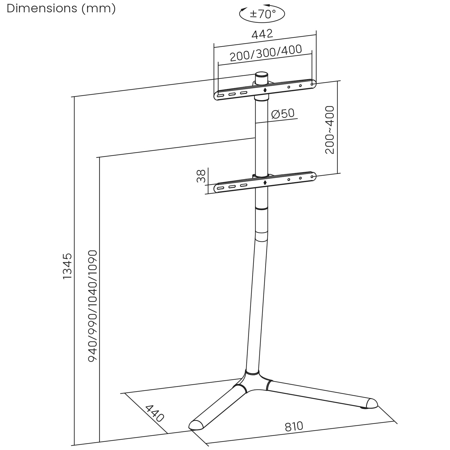 Maclean TV Bodenständer 32"-70" bis 40kg | VESA 200x200-400x400 | Schwenkbar Höhenverstellbar Kabelmanagement | TV-Halterung für Fernseher und Monitore | Stabiler Standfuß für Flexible Positionierung