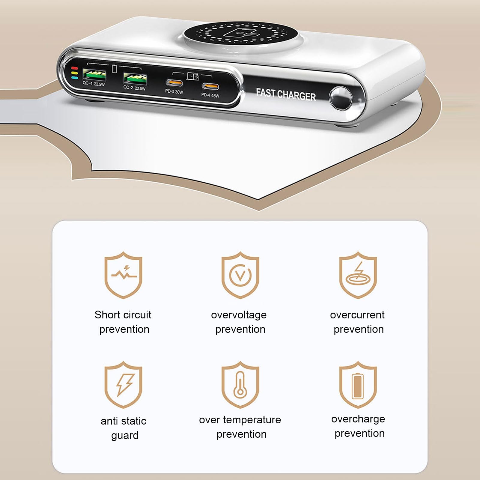 Brrnoo Stazione di Ricarica con Blocco Caricabatterie USB C da 72 W con Porte Multiple e Protezione di Sicurezza per Telefono Portatile (Spina europea)